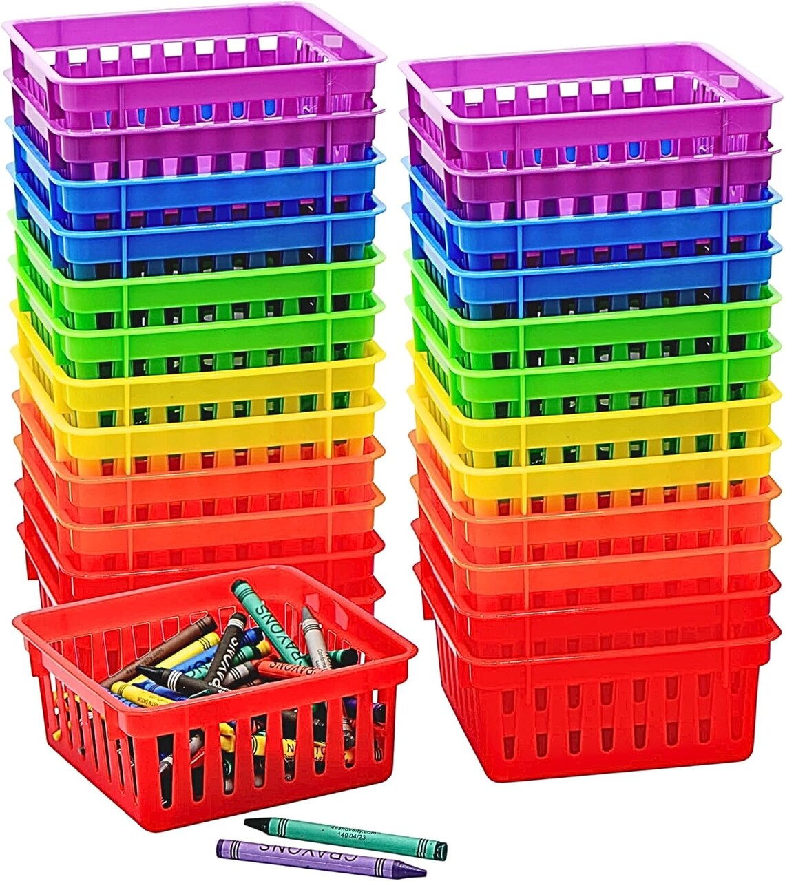 24 Pack Small Classroom Storage Baskets, Pack Bulk, Square 4.5" Sturdy Plastic Colorful Crayon & Pencil Container, Organizer Bins for Desk for Classrooms Supplies, Office, Toy Storage